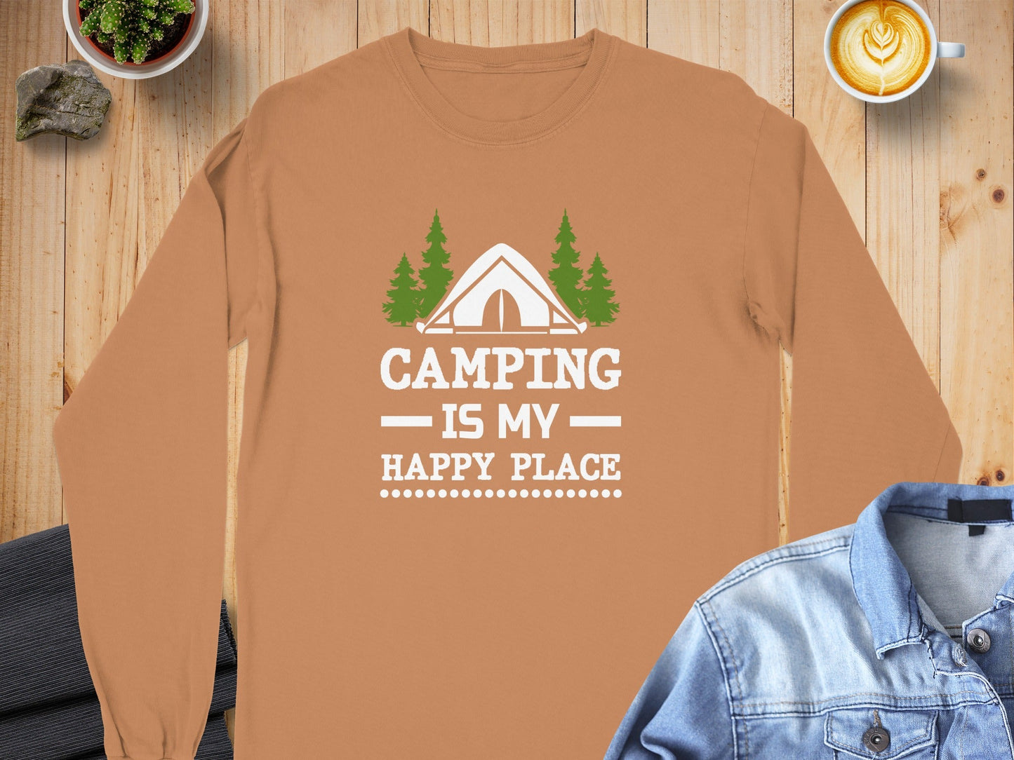 Camping Is My Happy Place Tent Trees Graphic Long Sleeve T-Shirt