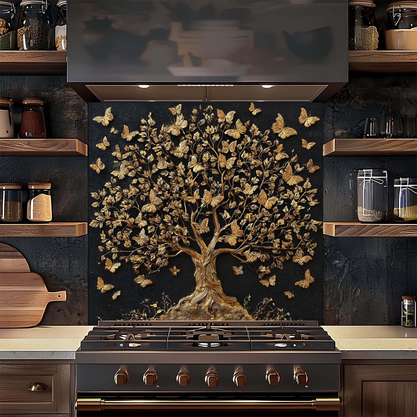 Custom Kitchen Backsplash – Golden Whisper Tempered Glass Stove Backsplash