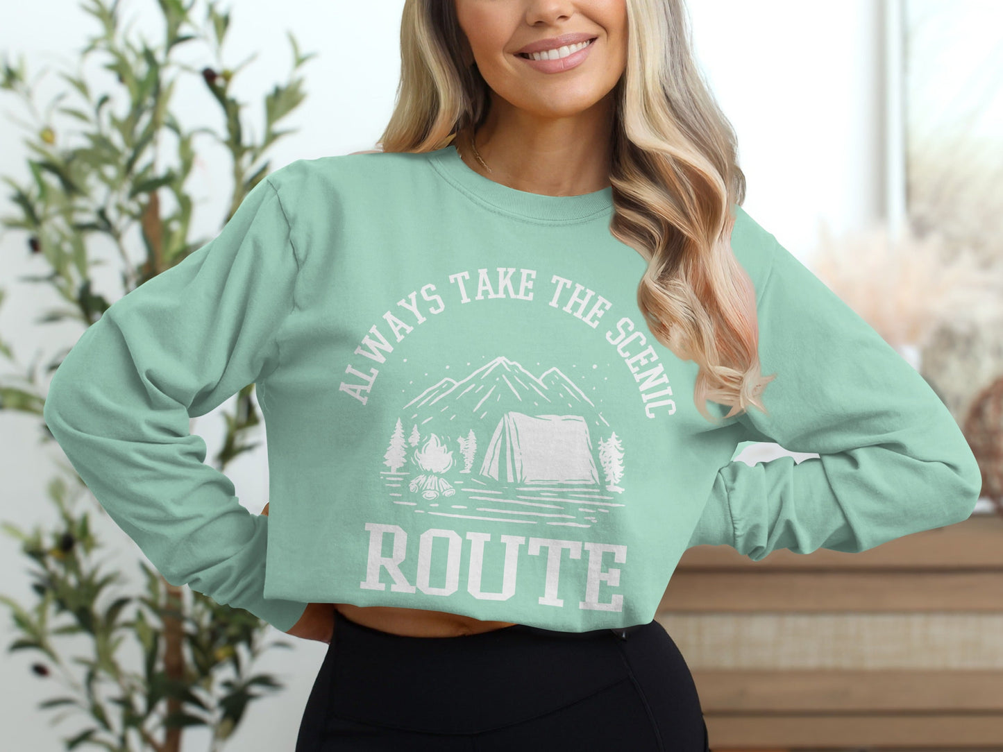 Always Take The Scenic Route Camping Adventure Long Sleeve T-Shirt