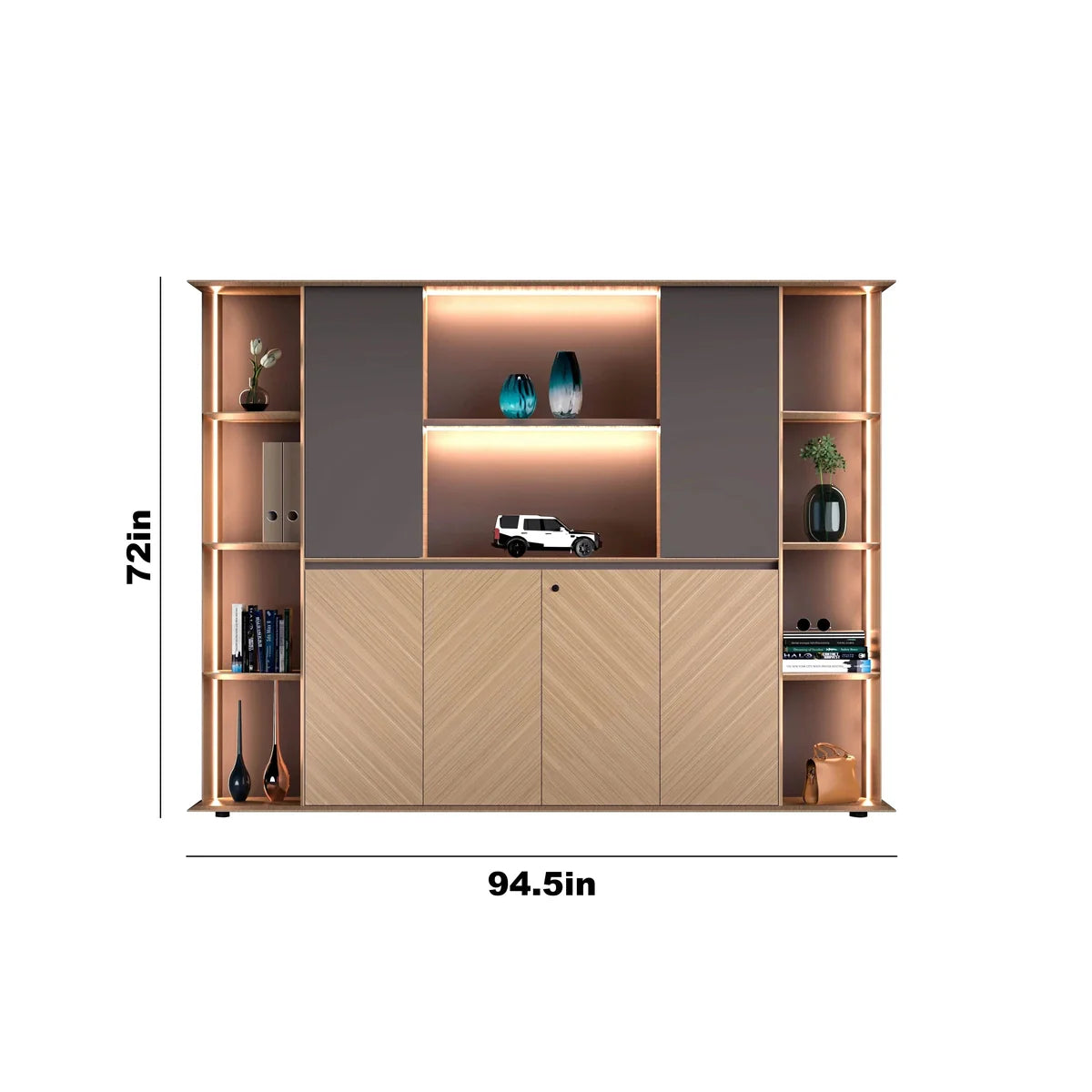 Sona · Office Shelves w/ Lighting & Cabinets