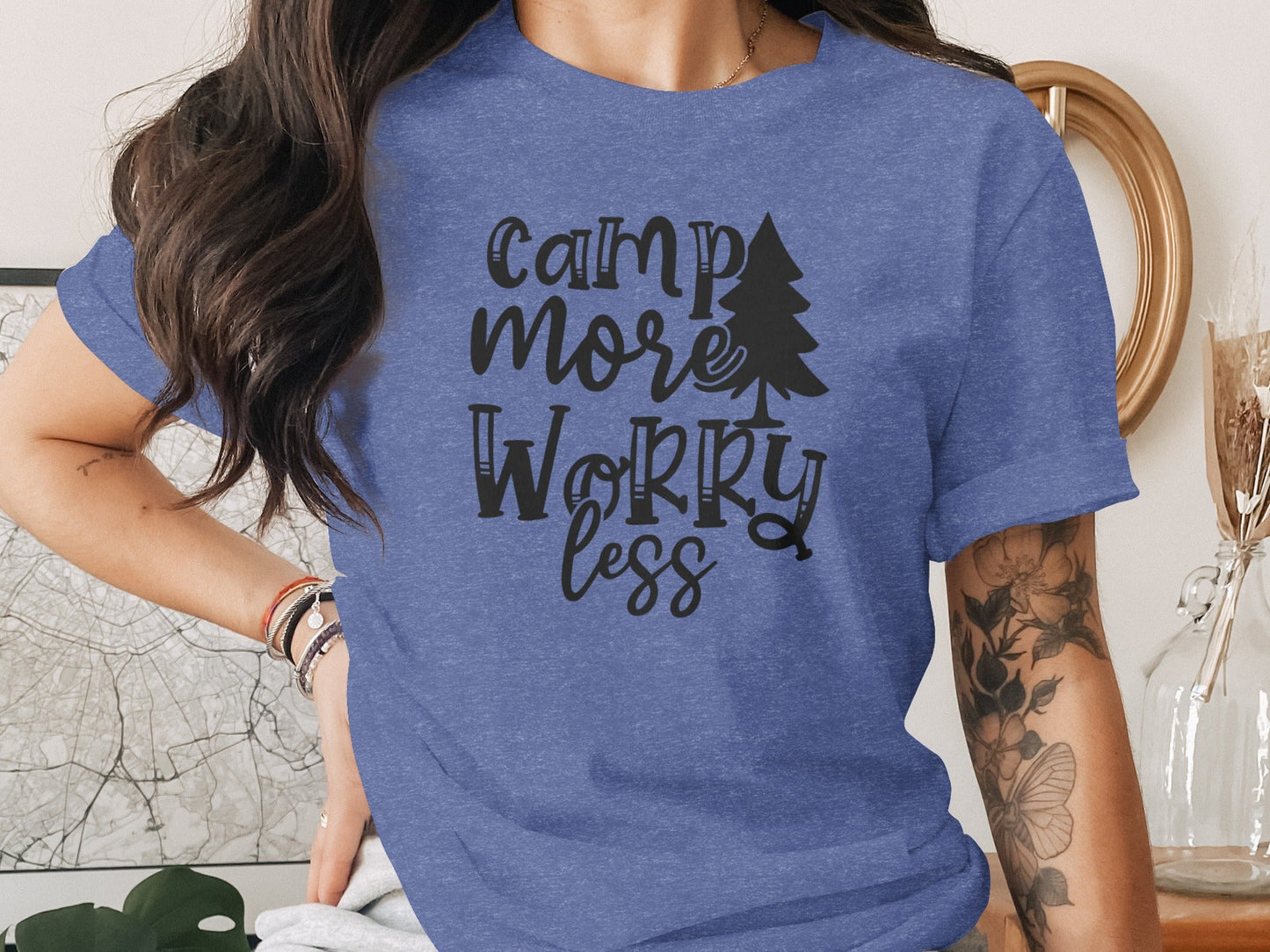 Camp More Worry Less Outdoors Adventure Graphic T-Shirt