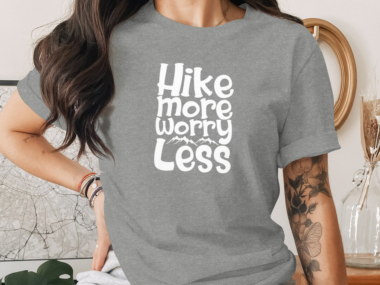 Hike More Worry Less Graphic Design Motivational T-Shirt