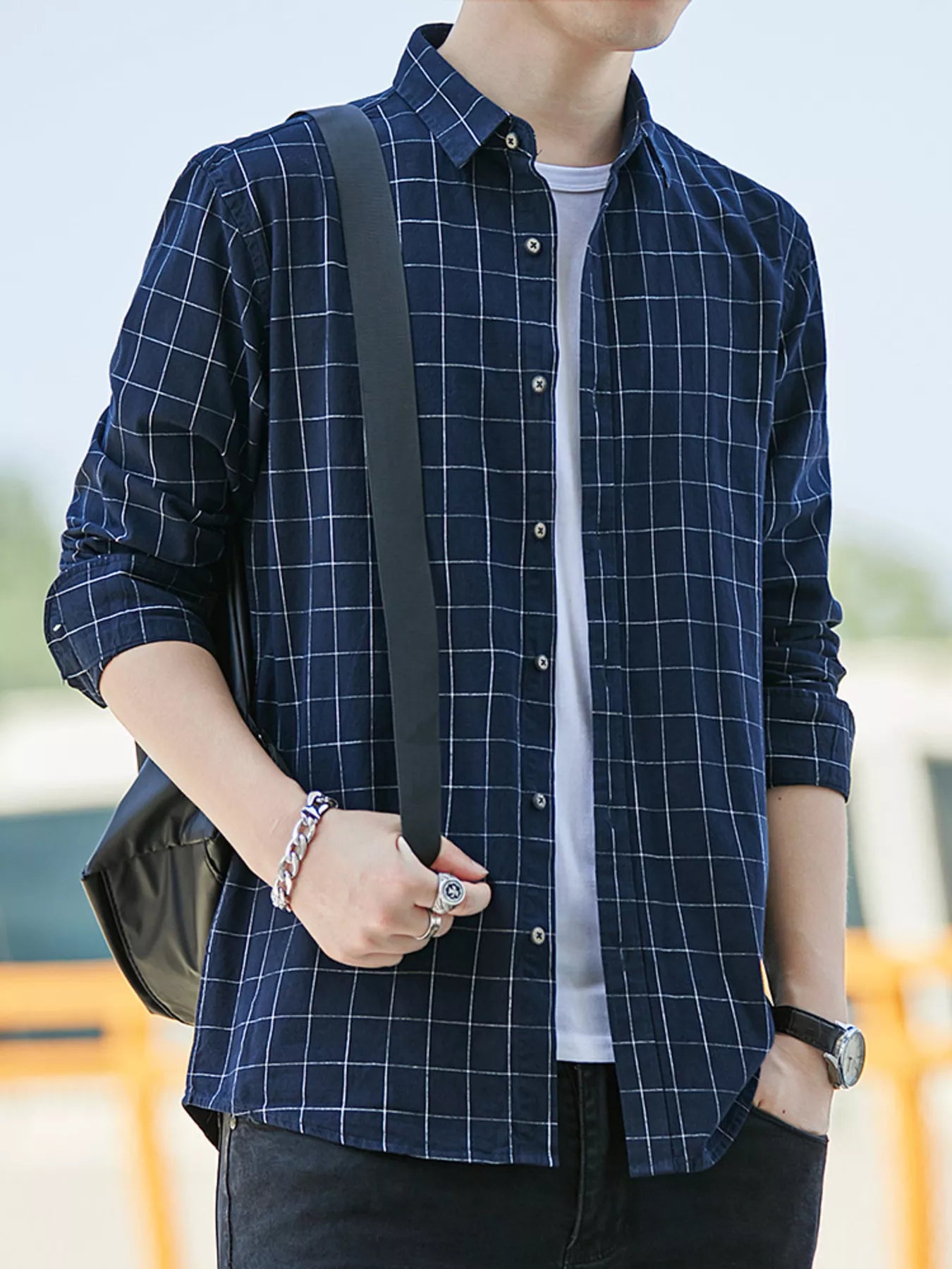 Men's Full Size Plaid Long Sleeve Shirt Plus Size