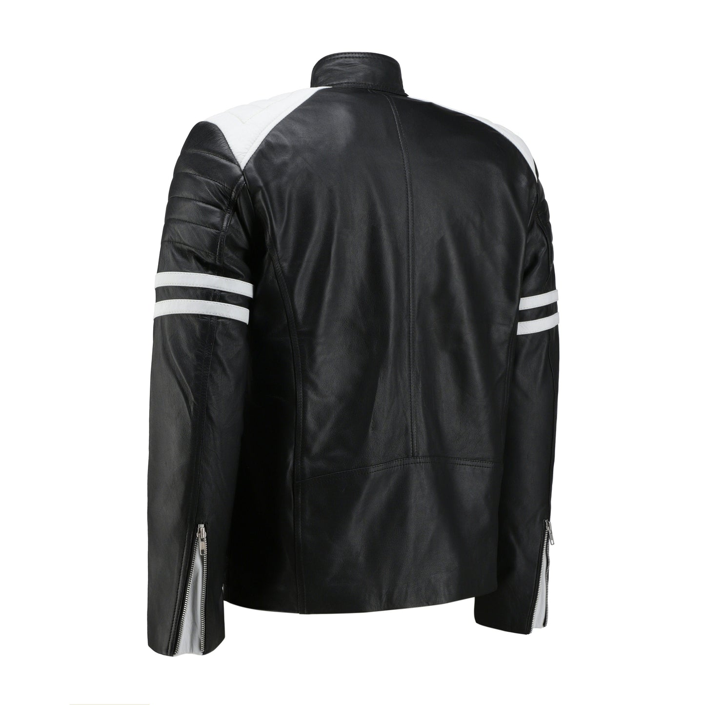 Handmade Rodger's White And Black Biker Style Leather Jacket