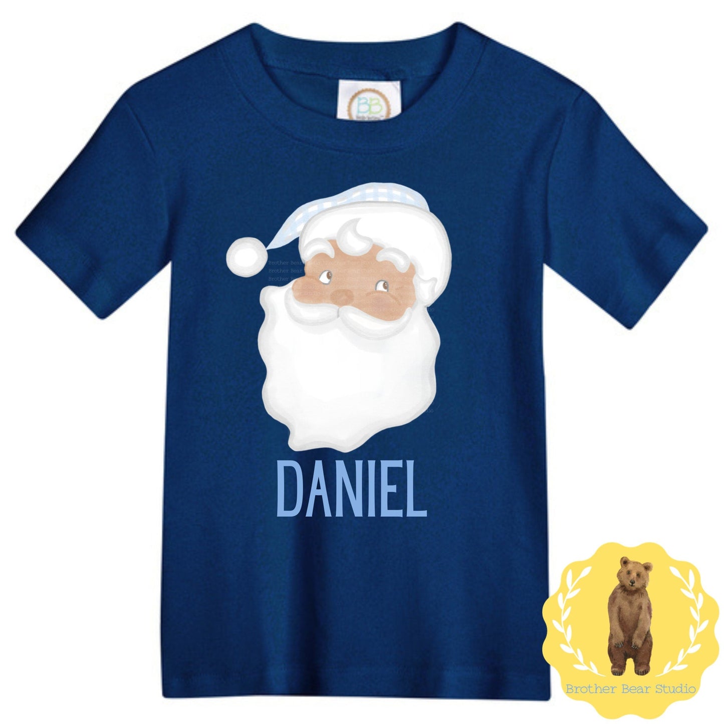 Blue Hat Santa Tee Shirt | Boys | Short Sleeve | Holiday | Long Sleeve |