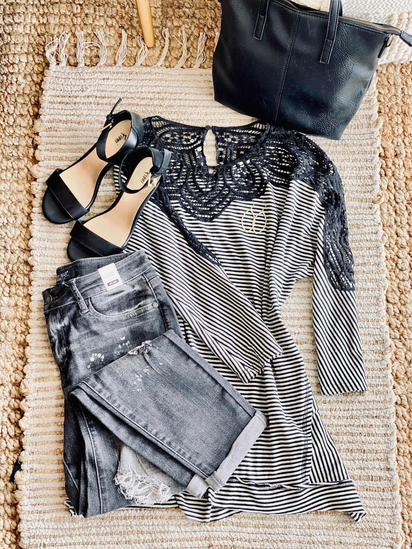 Chasing After You Lace Trim Top In Black & White