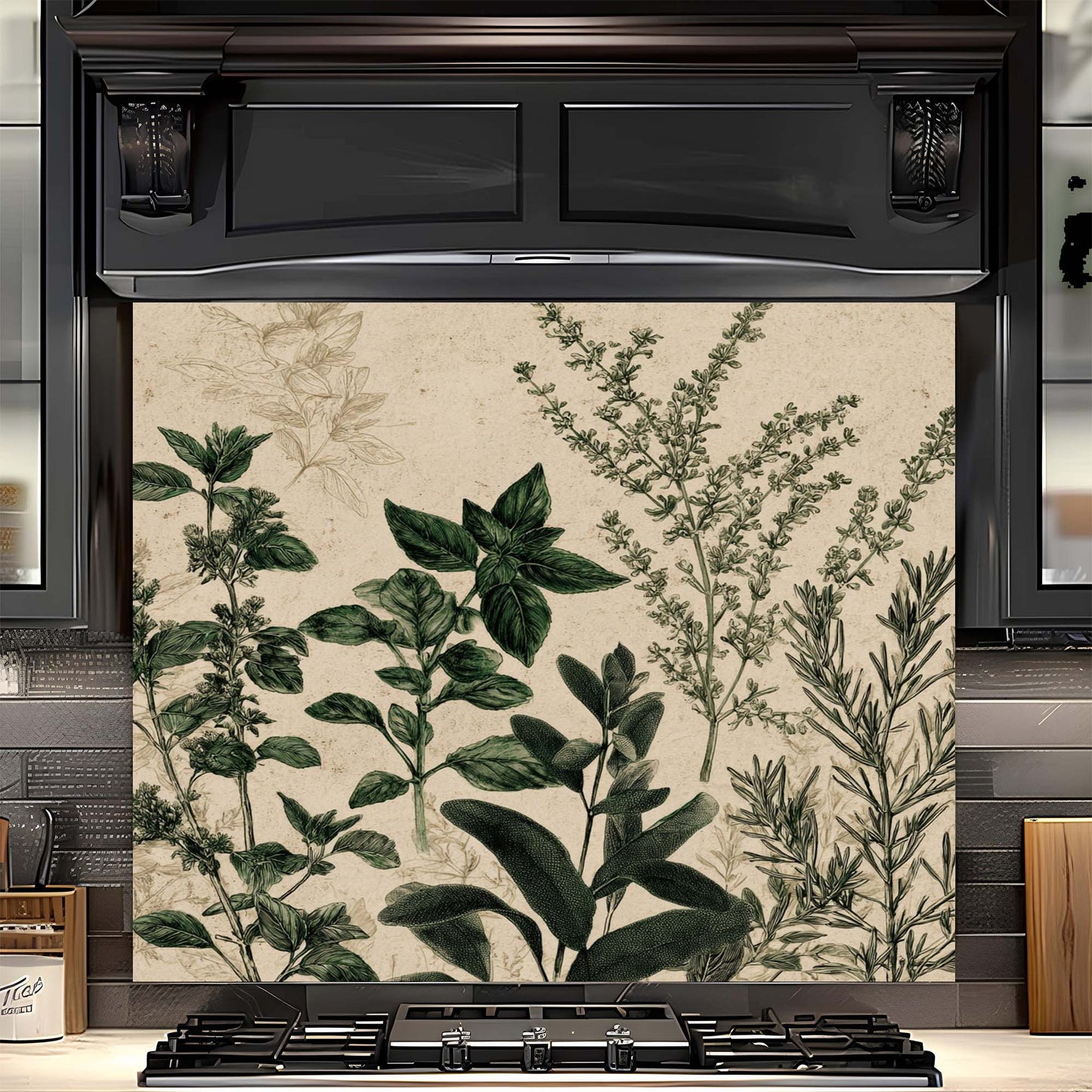 Herbal Garden – Tempered Glass Backsplash for Kitchen – Vintage Kitchen Splashback