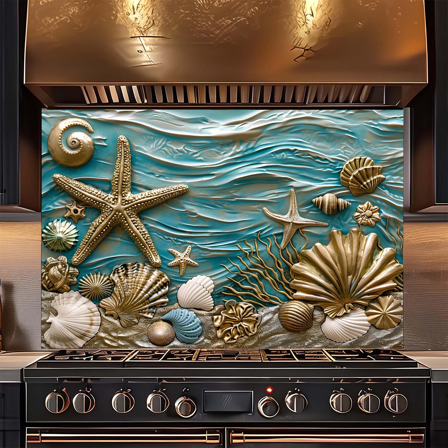 Custom Kitchen Backsplash – Ocean Serenity Tempered Glass Stove Backsplash