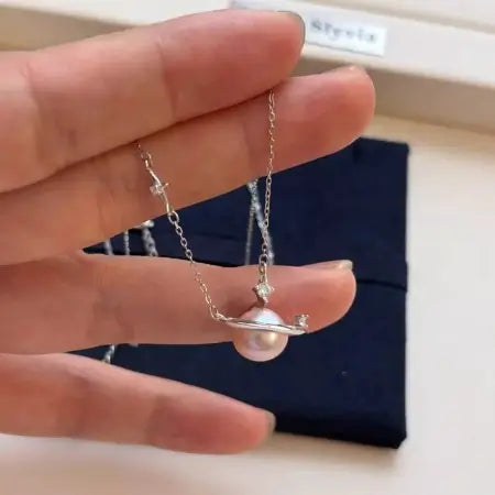 Pearl Planet Pendant Necklace 925 Sterling Silver