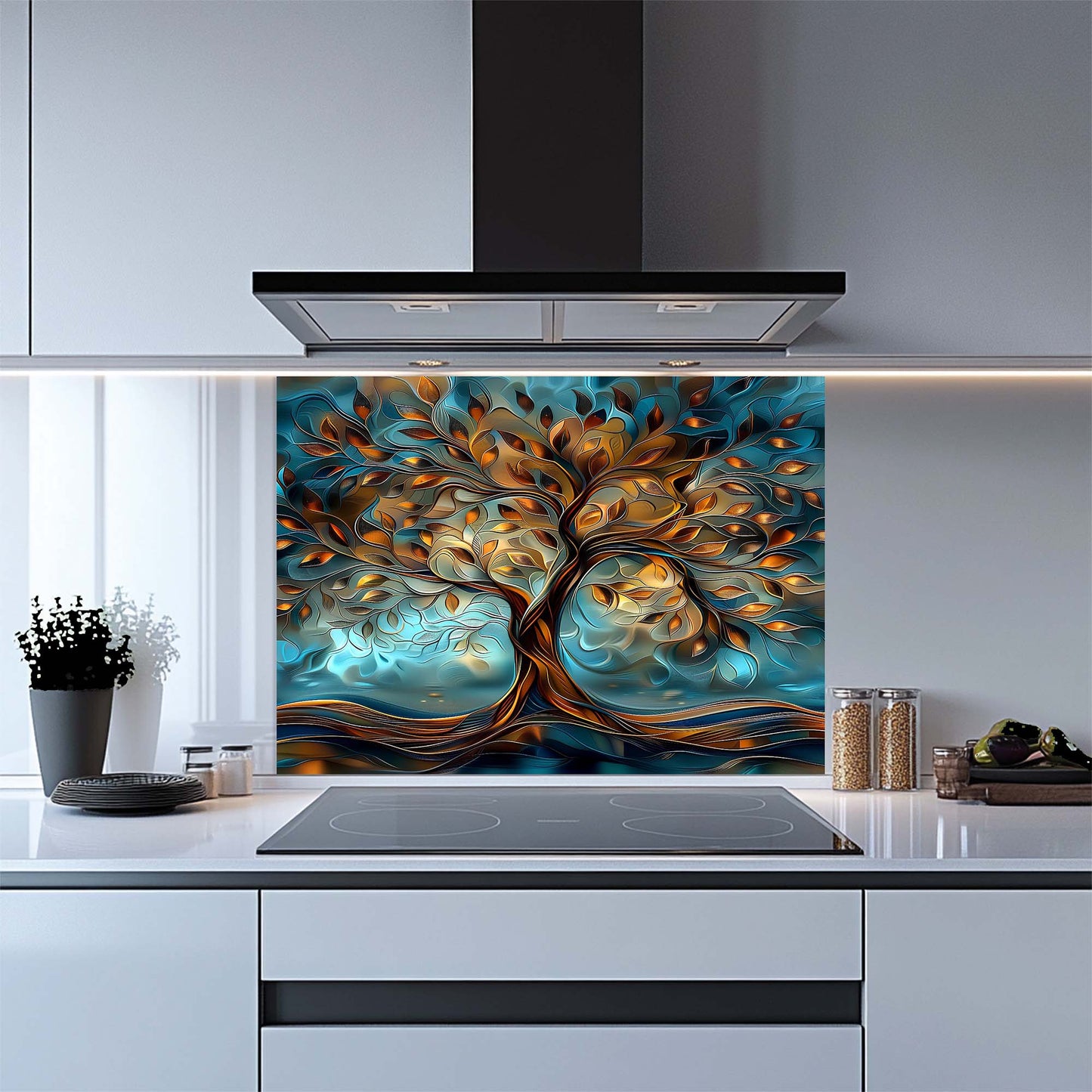 Copper Roots – Tempered Glass Backsplash for Kitchen Stove | Tree of Life Backsplash