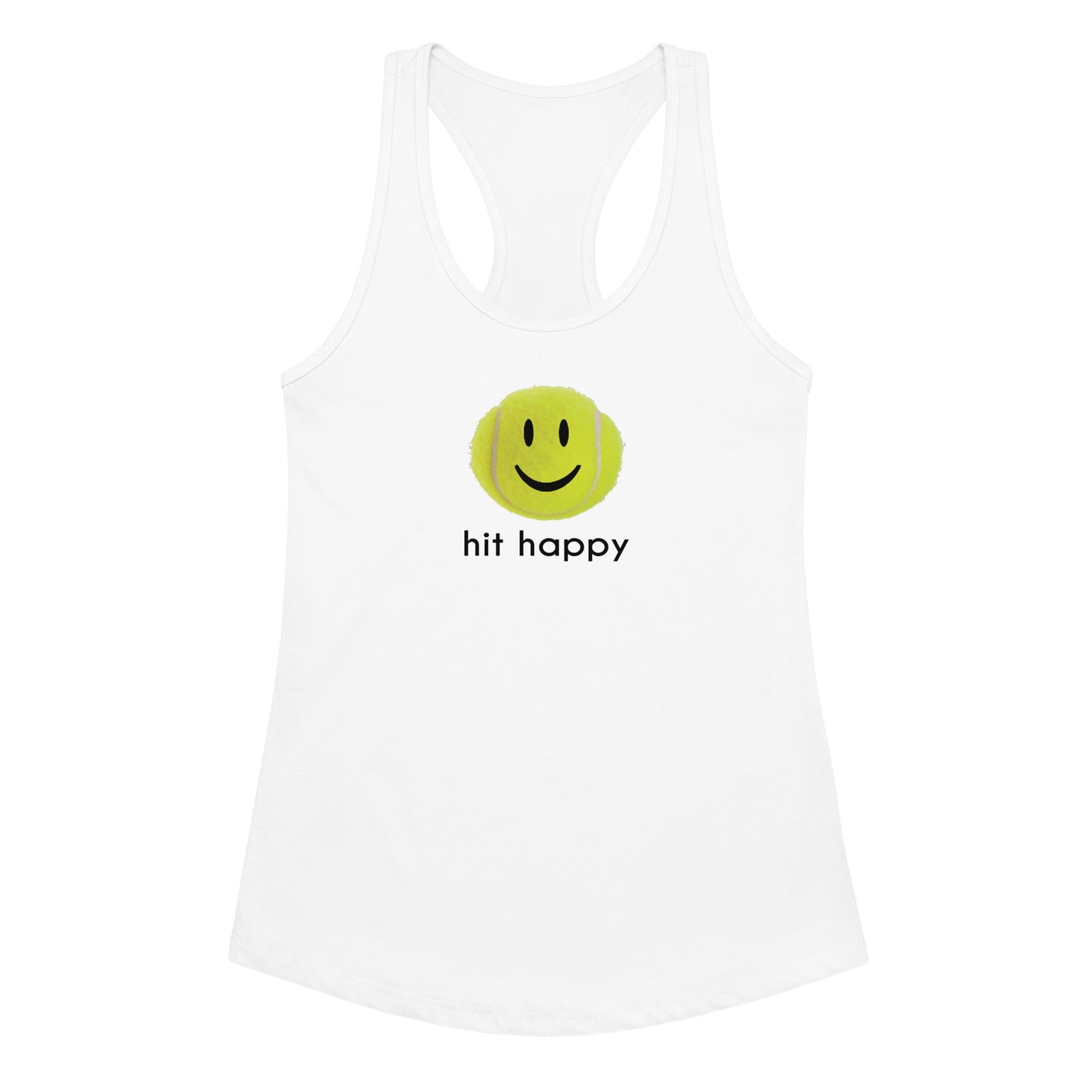 Hit Happy Tennis Women’s Fitted Racerback Tank Top in White