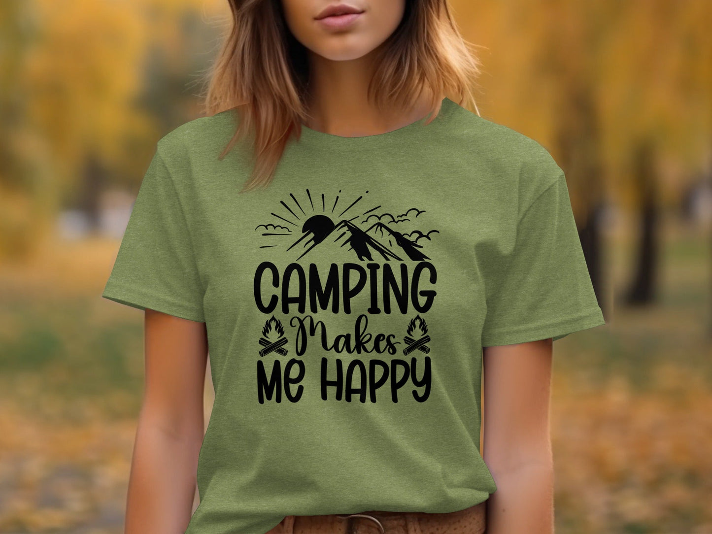 Camping Makes Me Happy Outdoor Adventure Graphic T-Shirt