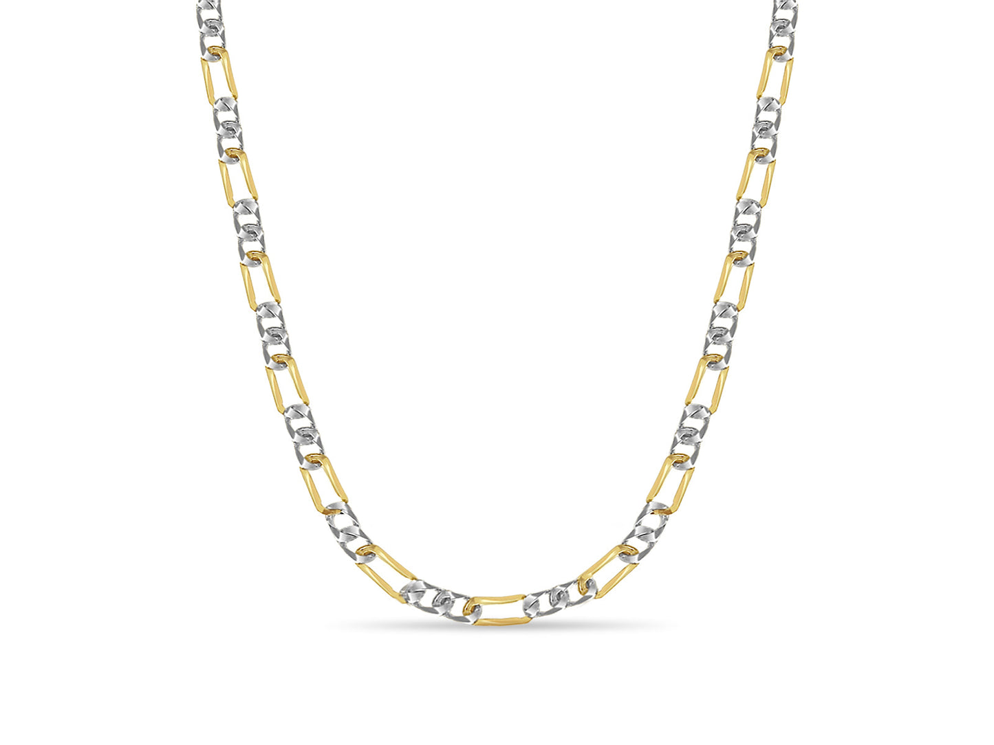 Figaro Solid White/Yellow/Rose Gold Handmade Necklace , 7mm, 16-30 Inch