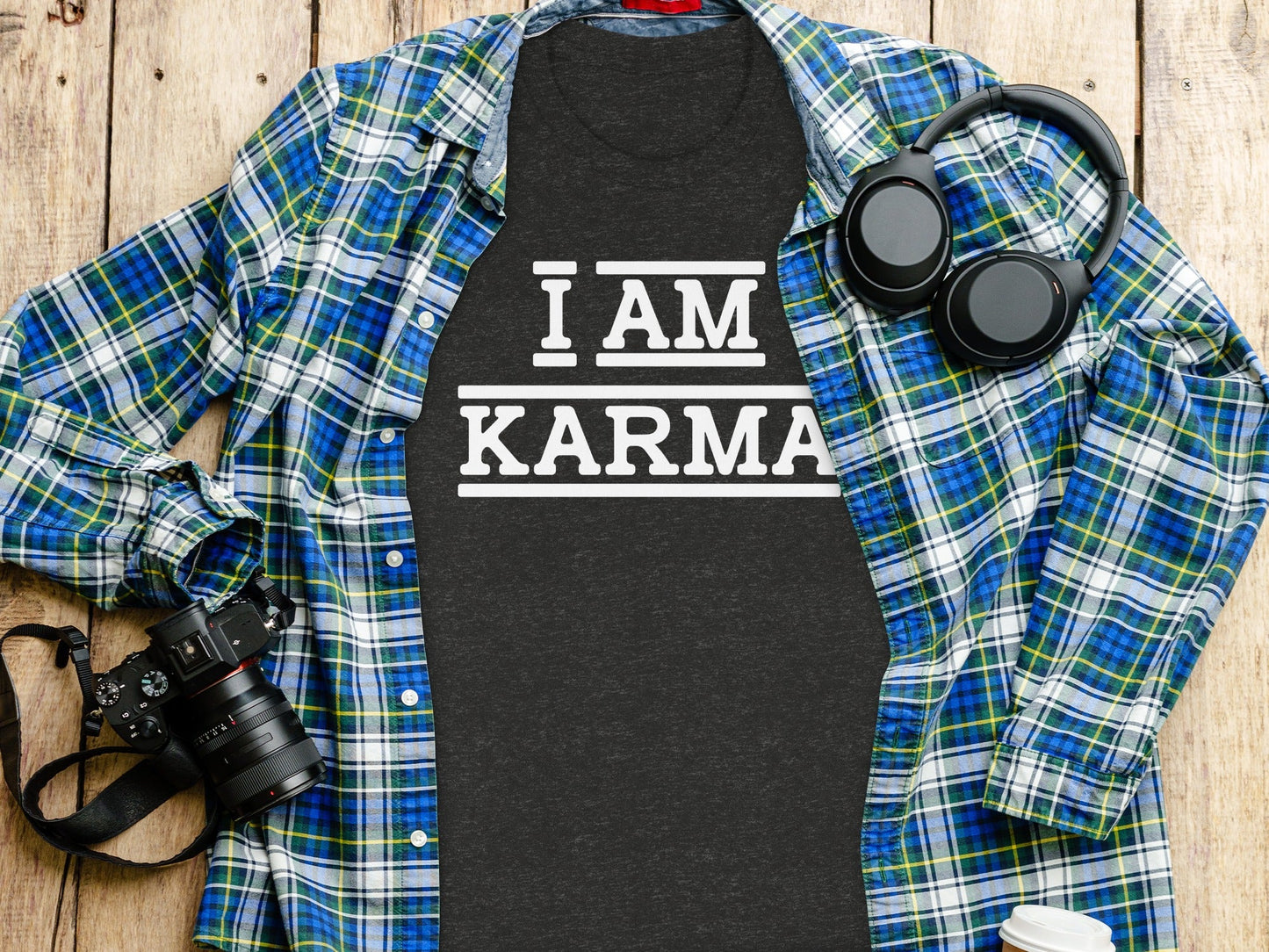 I AM Karma Bold Statement Black and White T-Shirt