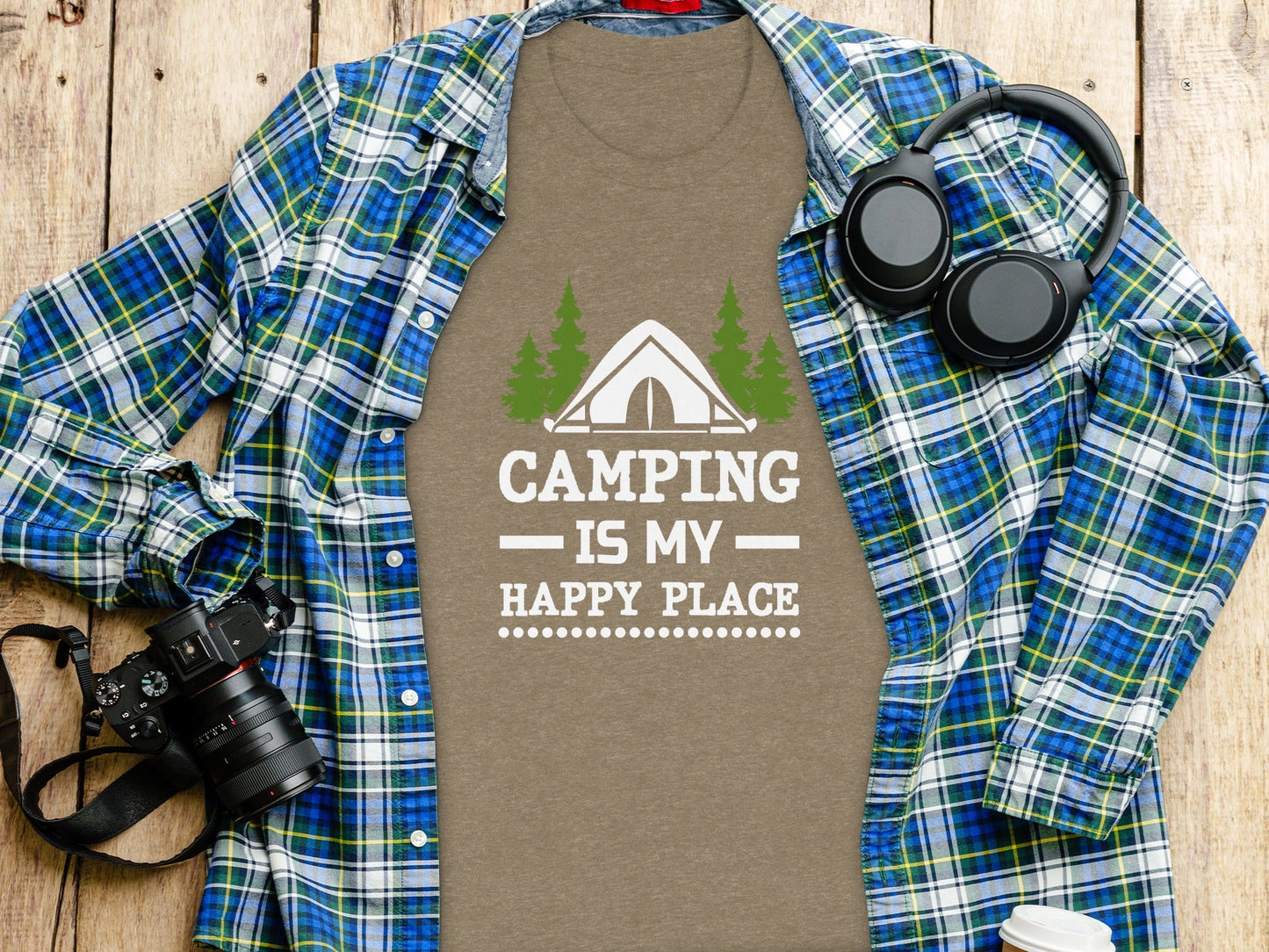 Camping Is My Happy Place Tent And Trees Graphic T-Shirt