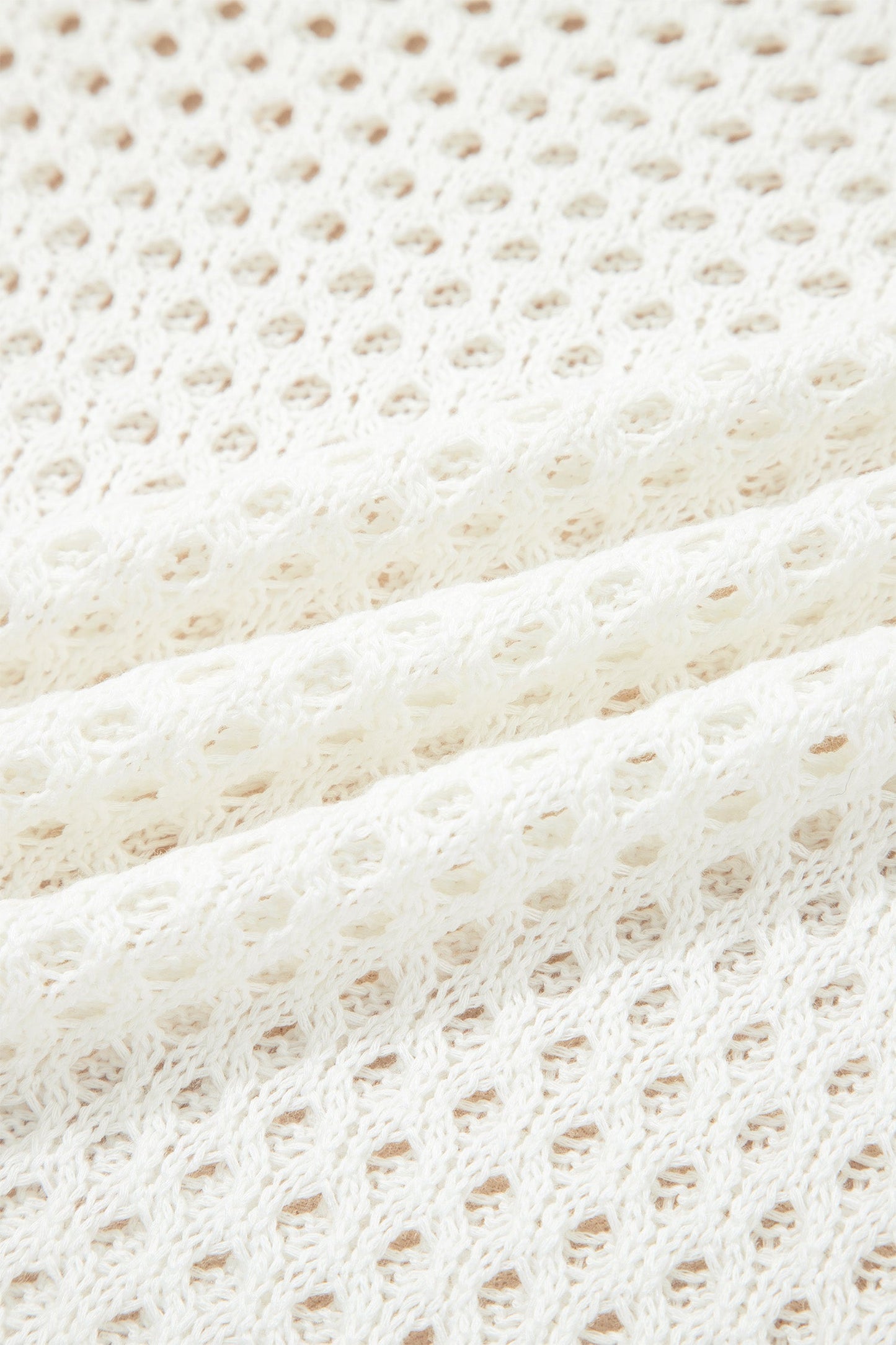 White Scalloped Trim Hollow Out Knit Long Sleeve Top