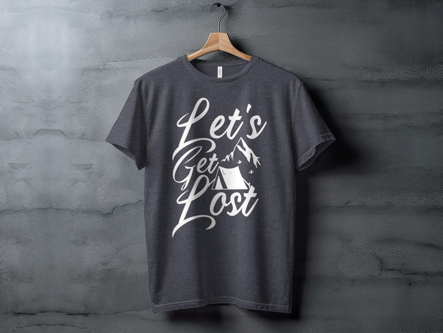 Lets Get Lost Tent and Mountain Graphic Design T-Shirt