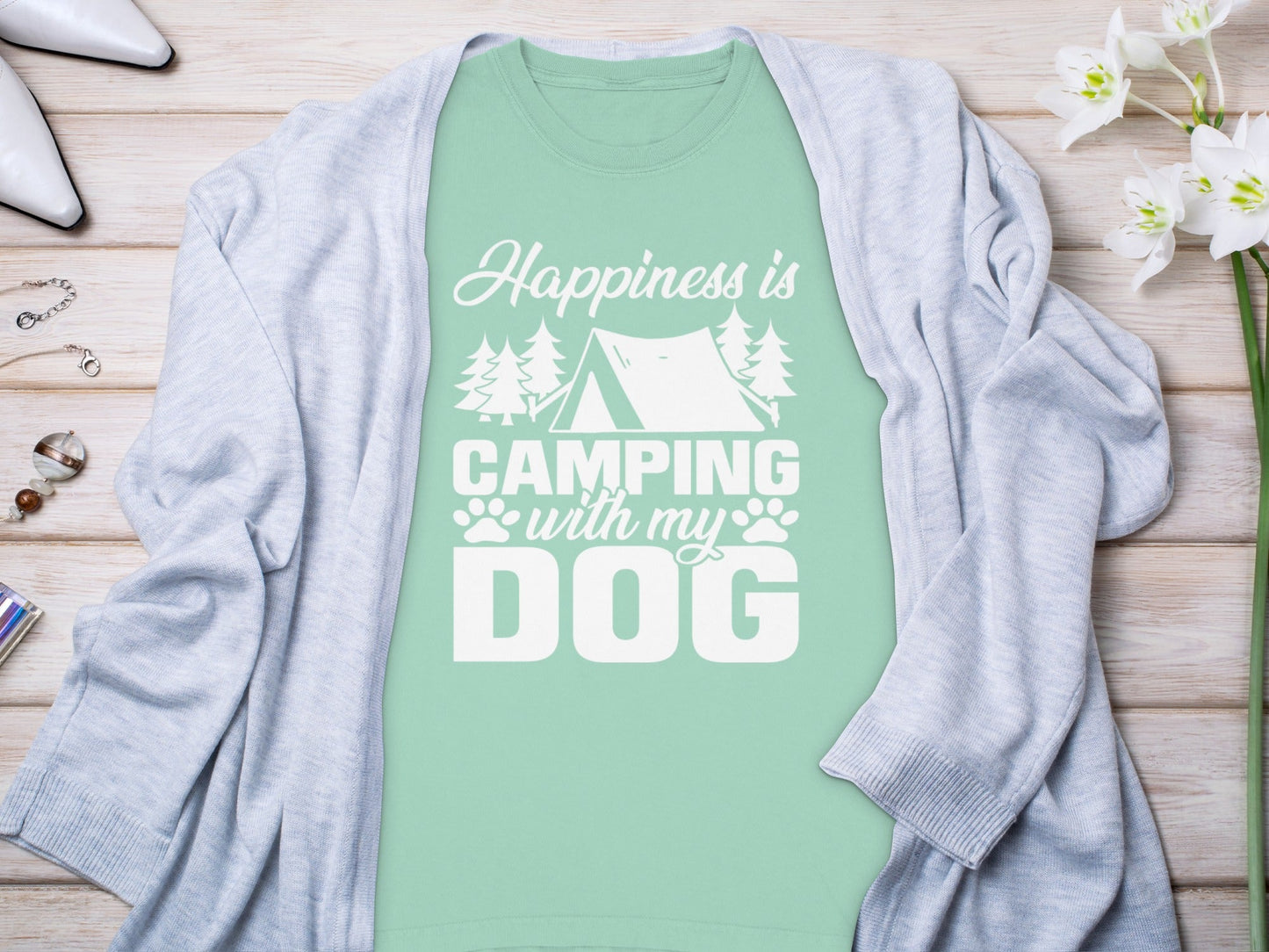 Happiness Is Camping With My Dog Great Outdoor Adventure Long Sleeve T-Shirt