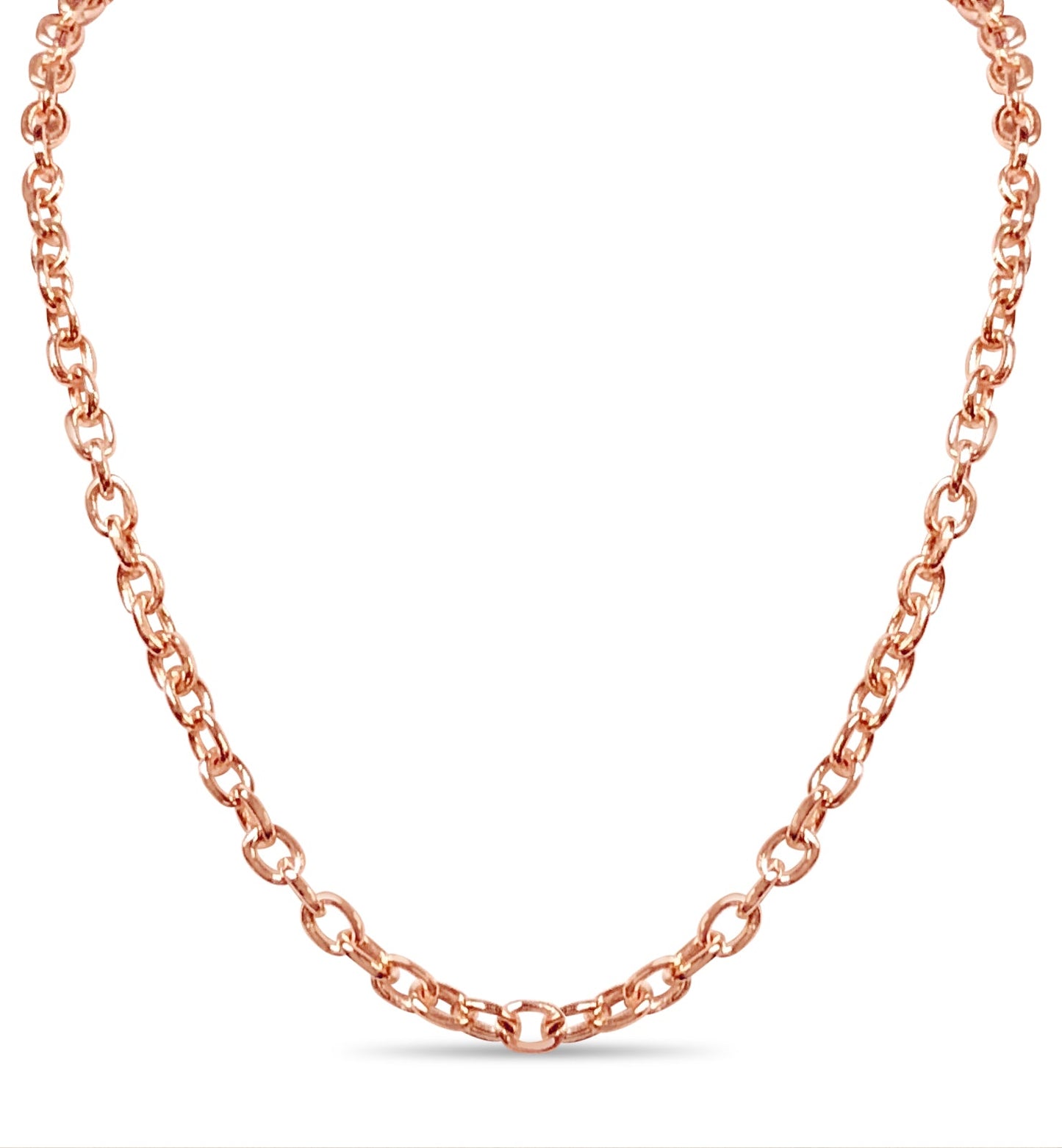 Fancy Rolo Solid White/Yellow/Rose Gold Handmade Necklace , 6mm, 16-30 Inch