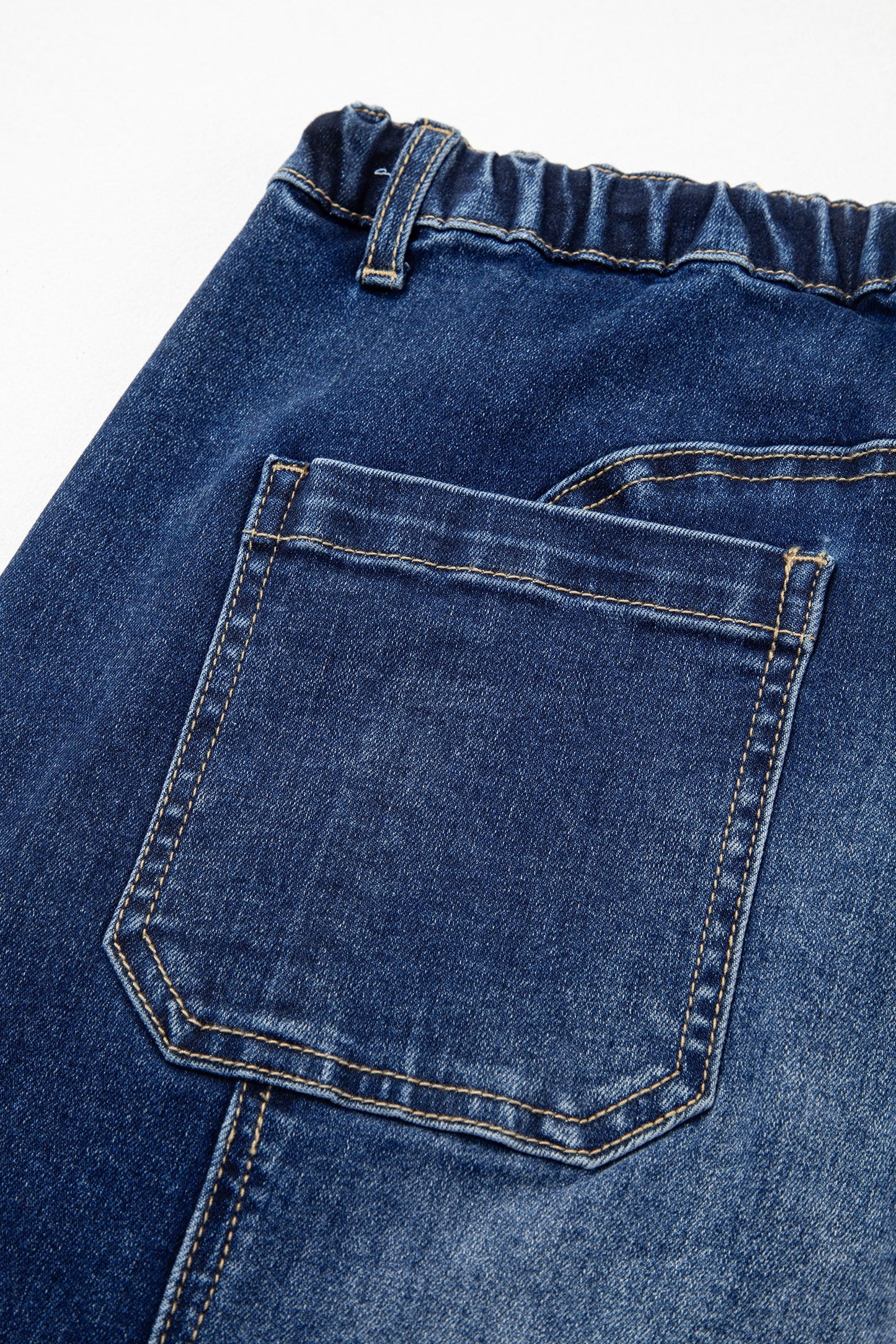 Prussian Blue Drawstring Seam Detail Raw Hem Wide Leg Denim Pants