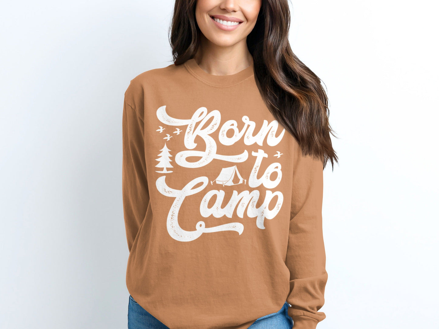 Born To Camp Outdoors Nature Adventure Long Sleeve T-Shirt