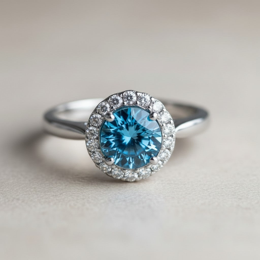 Circle of Life Ring with Halo<br>Round Portuguese Cut • 7mm