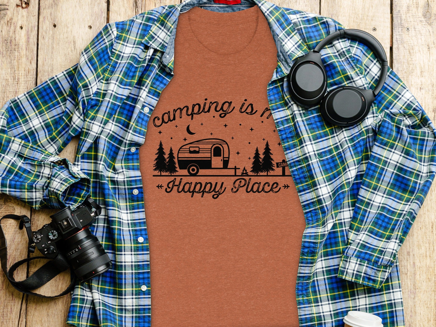 Camping Is My Happy Place Adventure Graphic T-Shirt