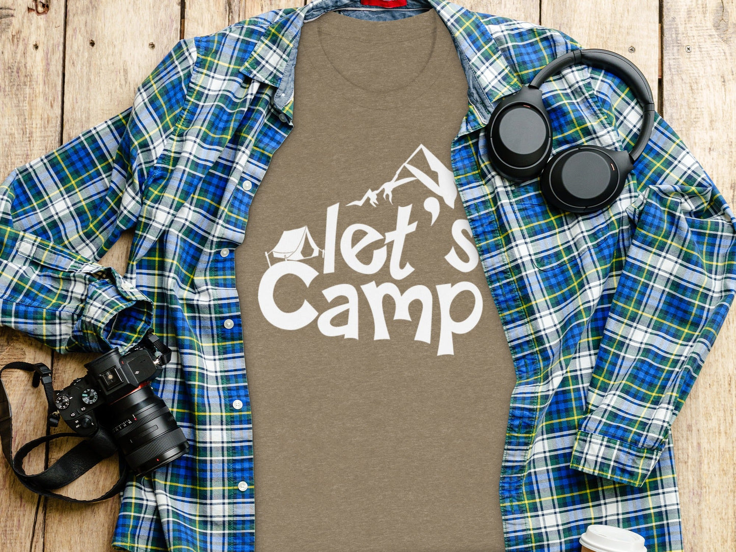 Lets Camp Tent With Mountain T-Shirt