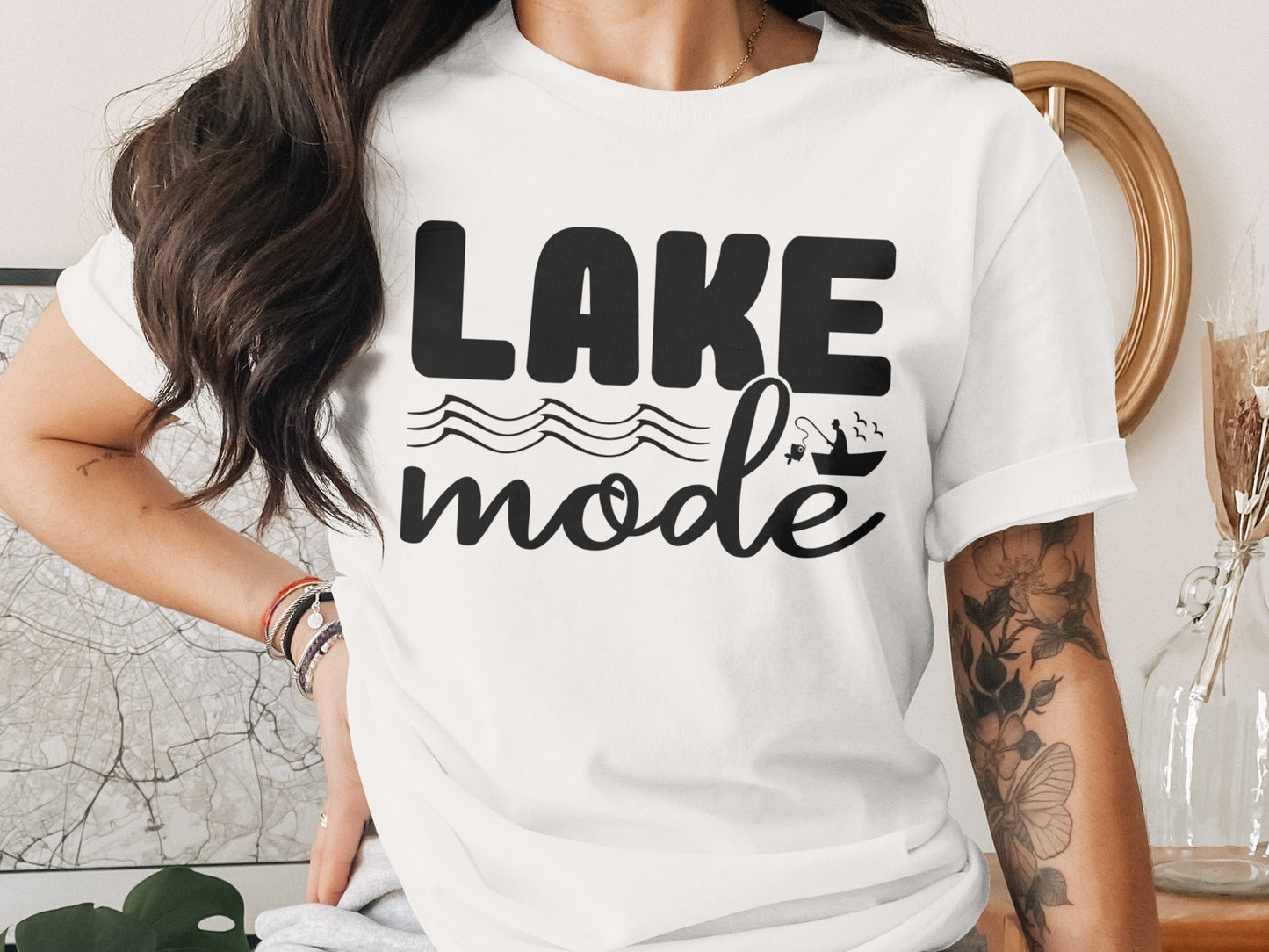 Lake Mode With Fishing Design Graphic Great Outdoors T-Shirt