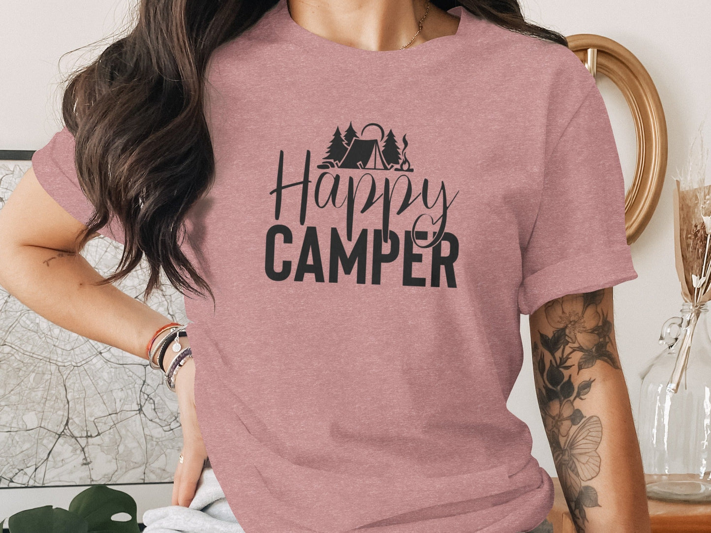 Happy Camper with Trees and Tent Adventure Nature T-Shirt