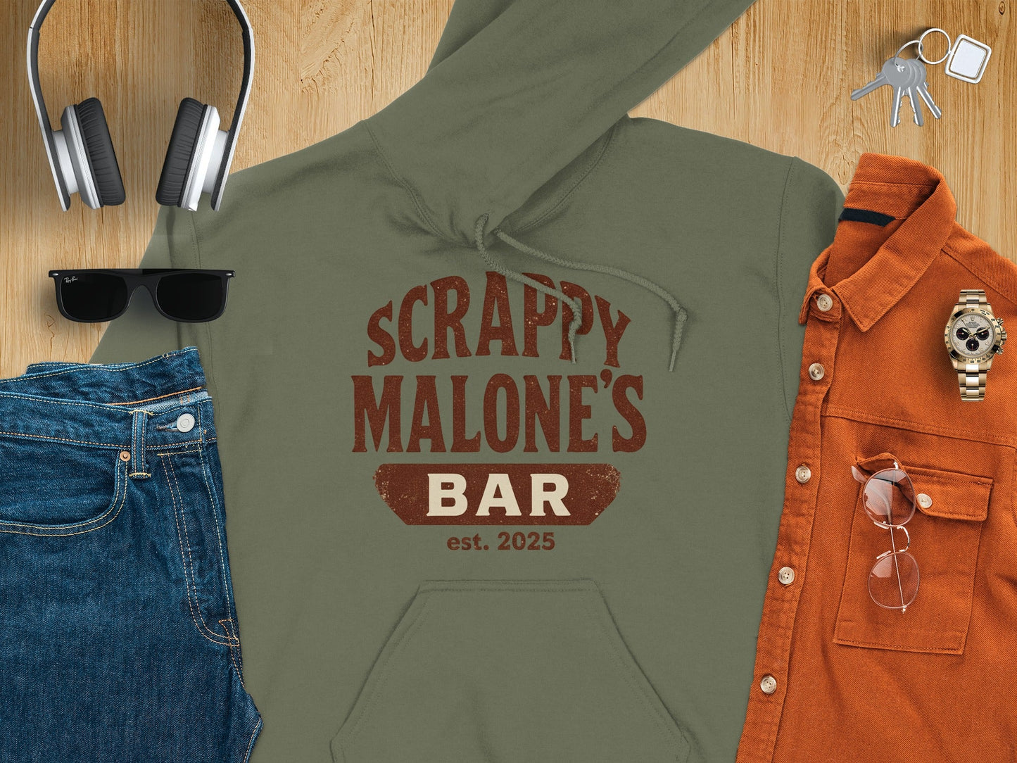 Scrappy Malone's Bar Est 2025 Vintage Style Hoodie - Retro Tavern Design