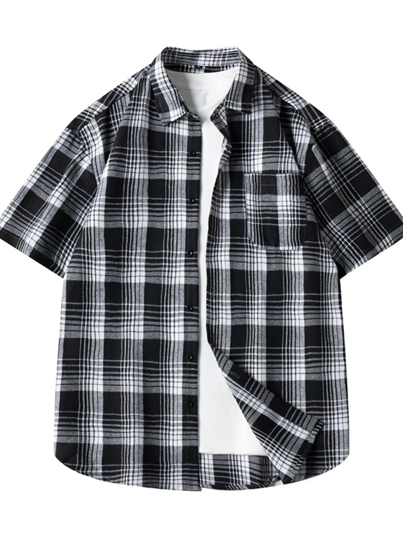 Men's Plus Size Casual Plaid Short Sleeve Shirt