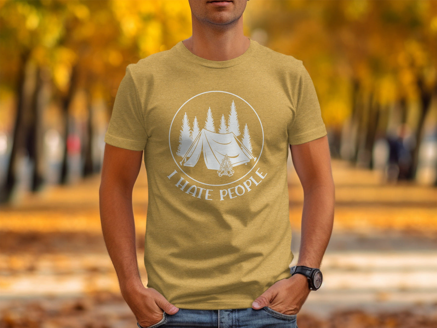 I Hate People Camping Tent Trees Graphic Illustration T-Shirt