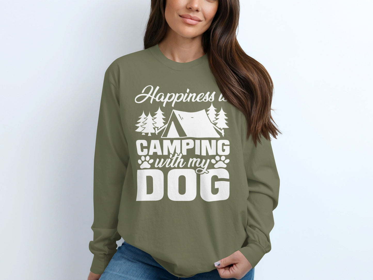 Happiness Is Camping With My Dog Great Outdoor Adventure Long Sleeve T-Shirt