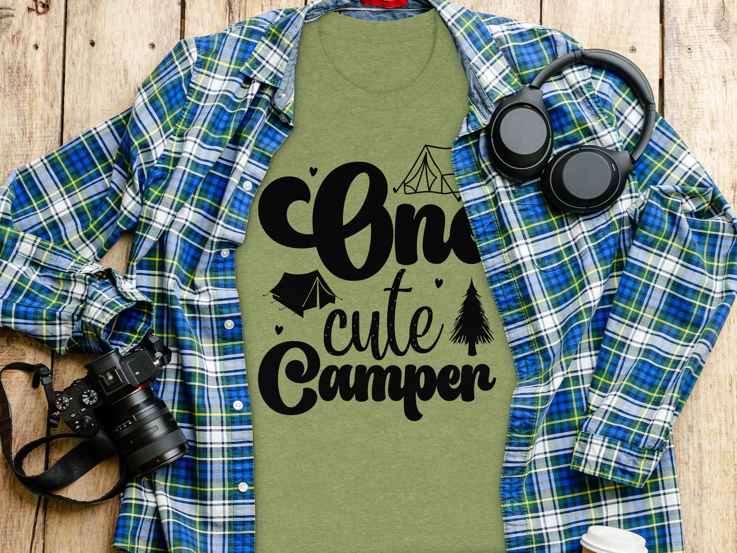One Cute Camper Tent and Pine Tree Camping Design T-Shirt