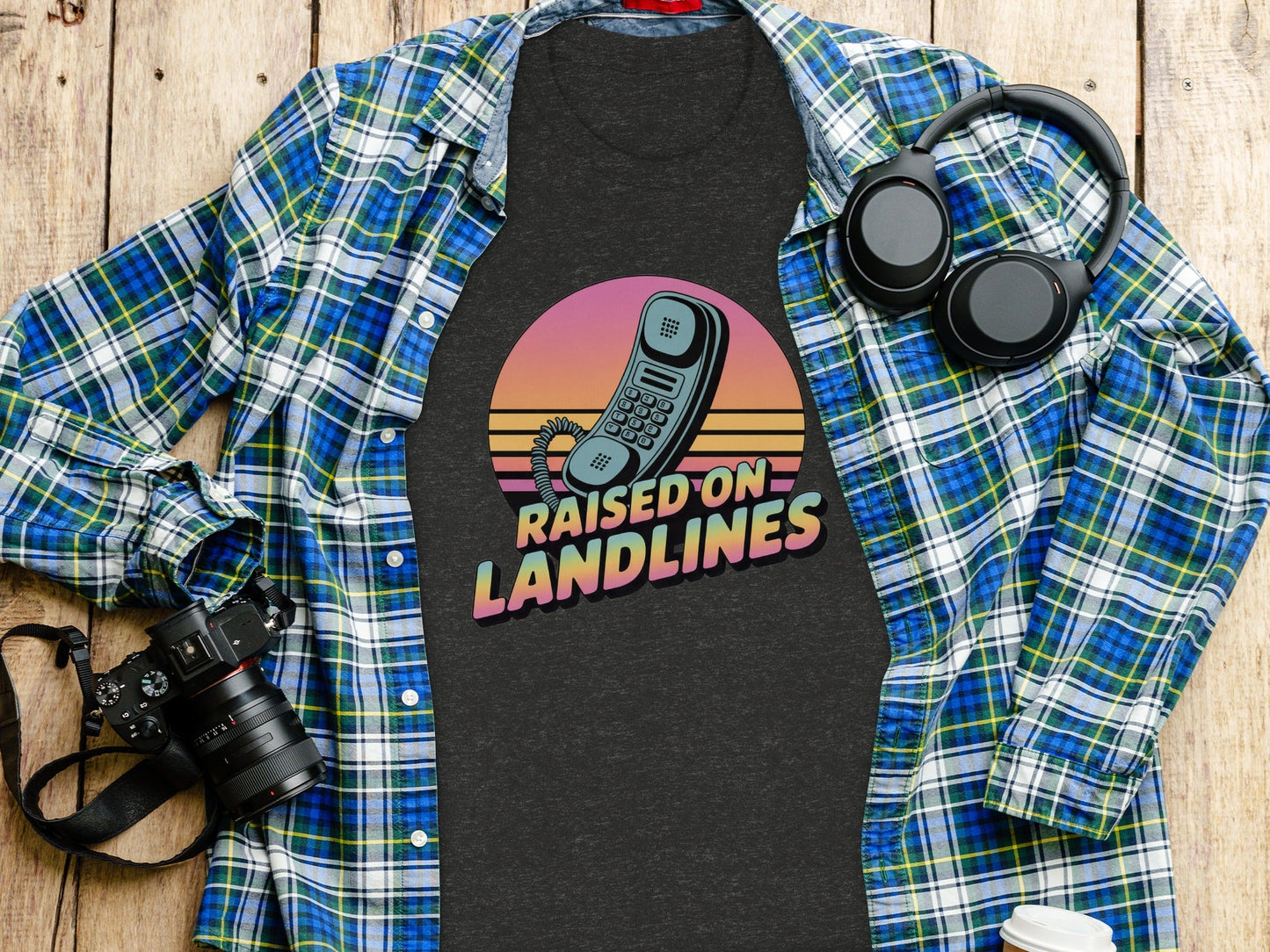 Raised on Landlines Retro Style Phone Design T-Shirt