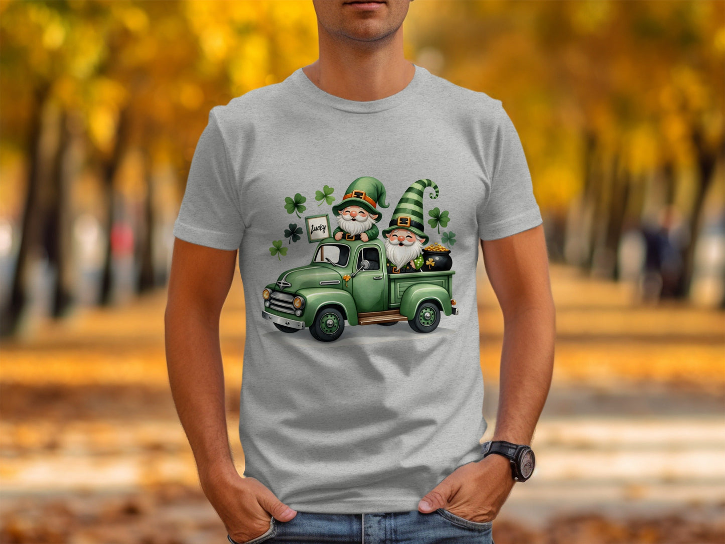St Patricks Day T-Shirts, Lucky Gnomes, Green Truck, Four Leaf Clover, Irish, Leprechaun, Holiday, Festive, Cute