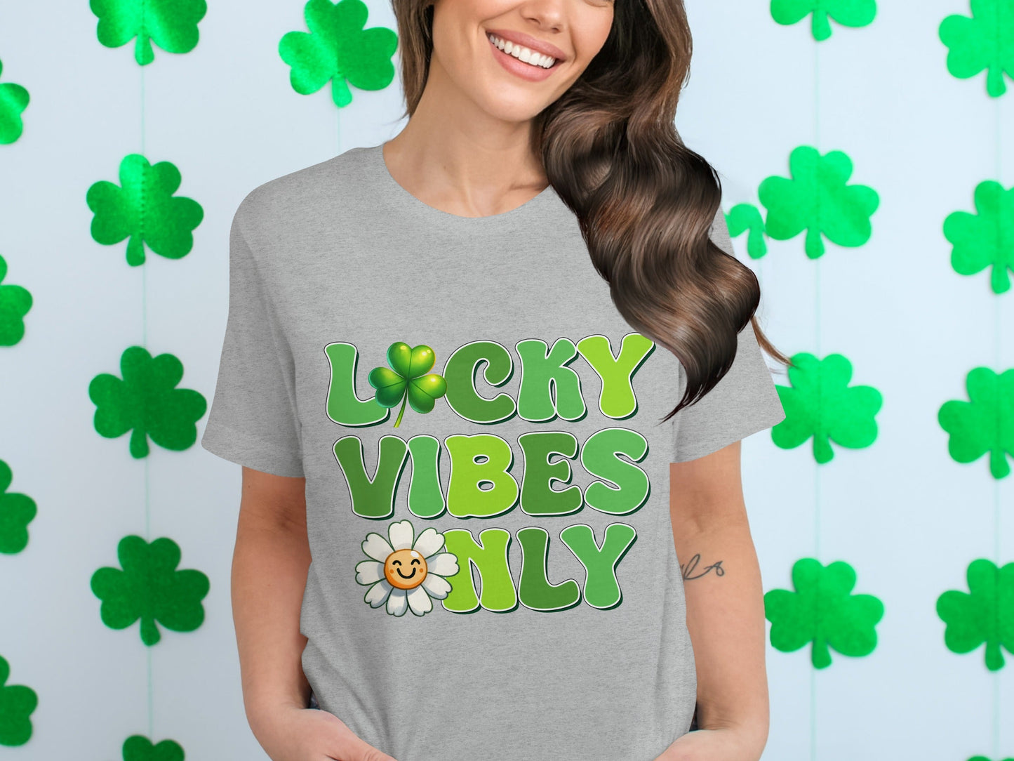 Lucky Vibes Only T-Shirts, Saint Patricks Day Shirt, Clover Shirt, Shamrock Shirt, Flower Shirt, Trendy Shirts