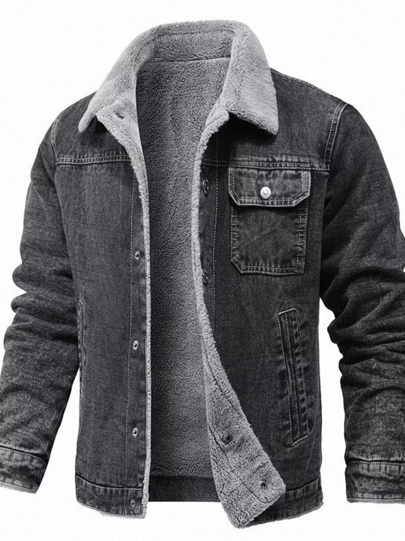 Men's Plus Size Button Up Sherpa Lined Denim Jacket