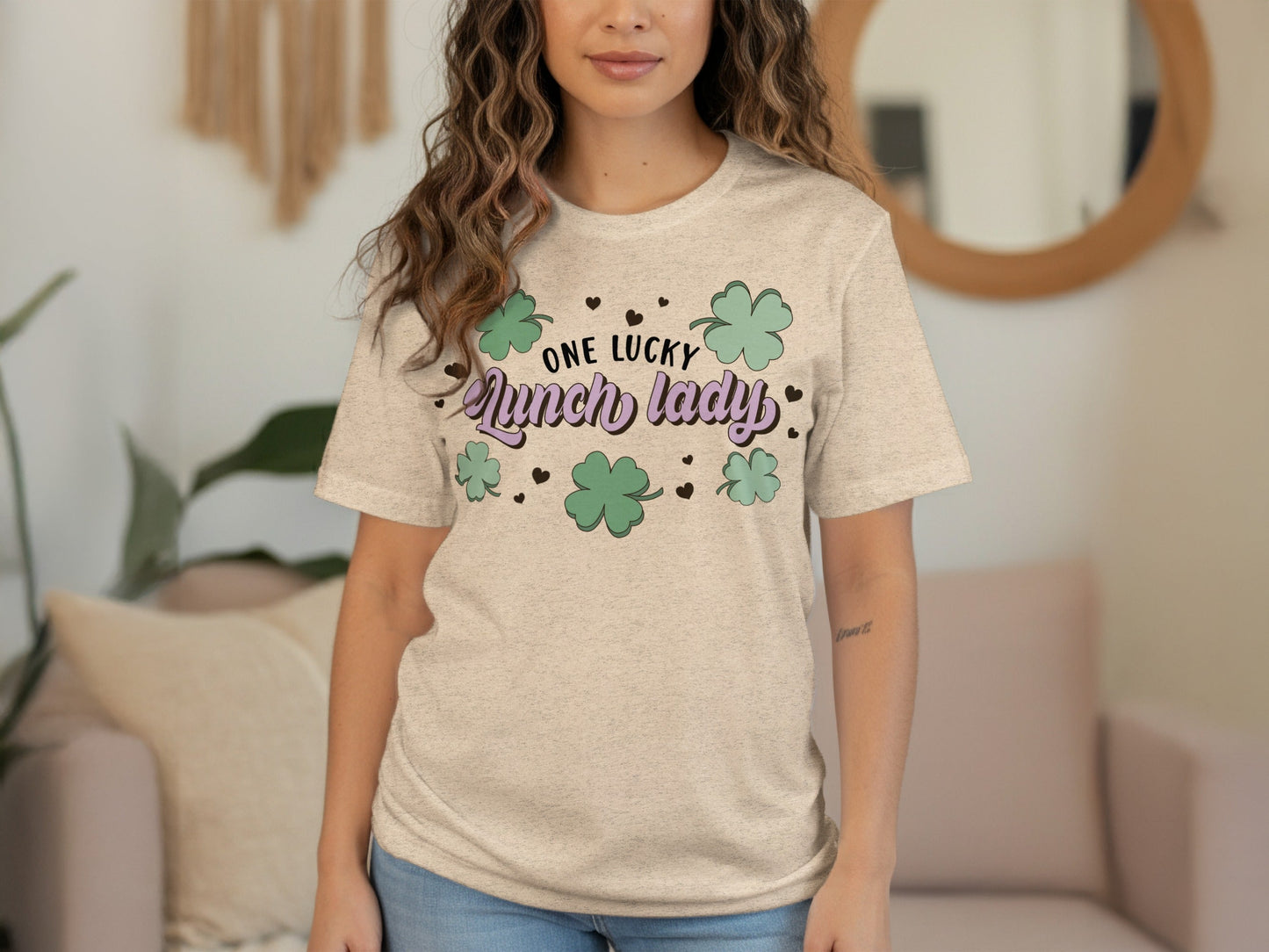 One Lucky Lunch Lady With Clovers St Patricks Day T-Shirt