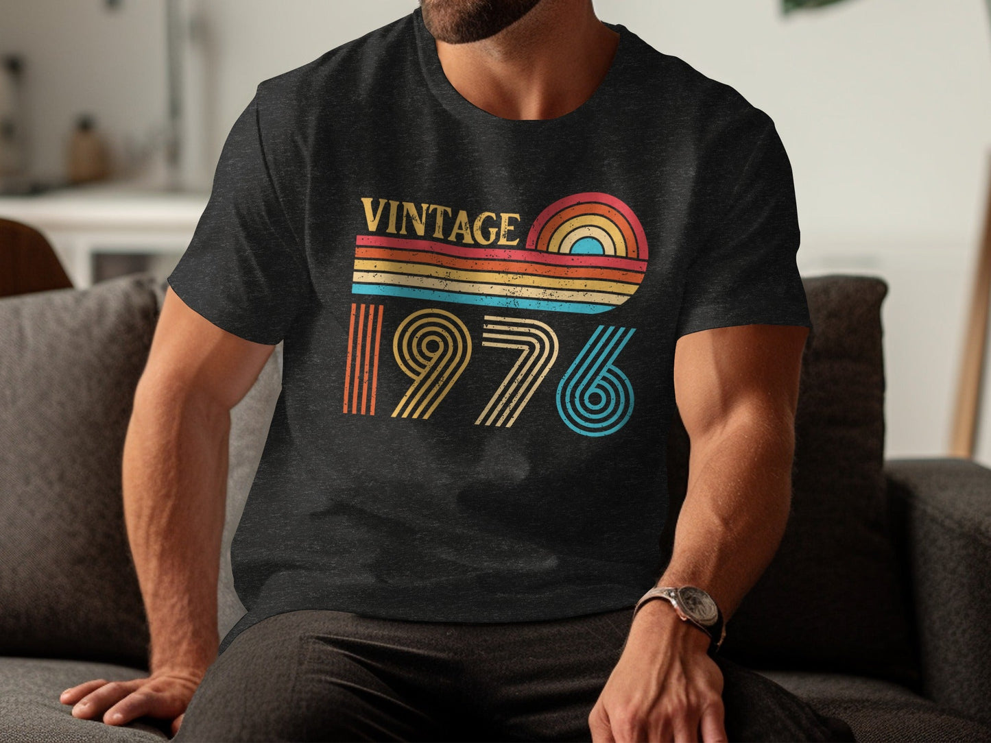 Vintage 1976 Retro Striped Unisex Cotton T-Shirt