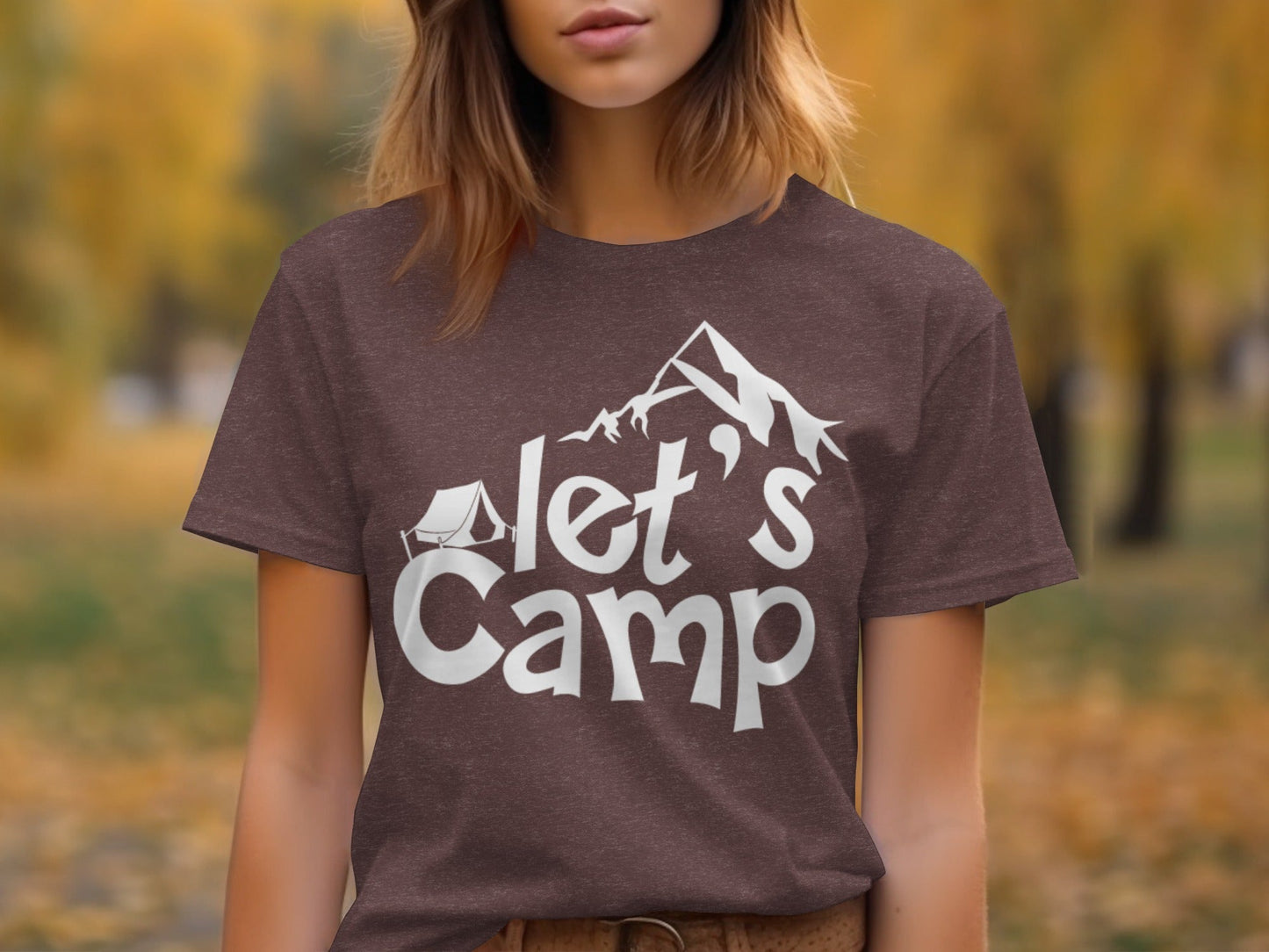 Lets Camp Tent With Mountain T-Shirt