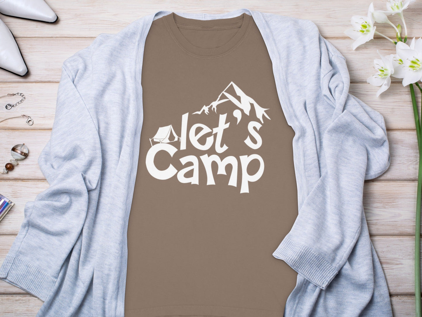 Let's Camp Tent and Mountain Design Adventure Long Sleeve T-Shirt