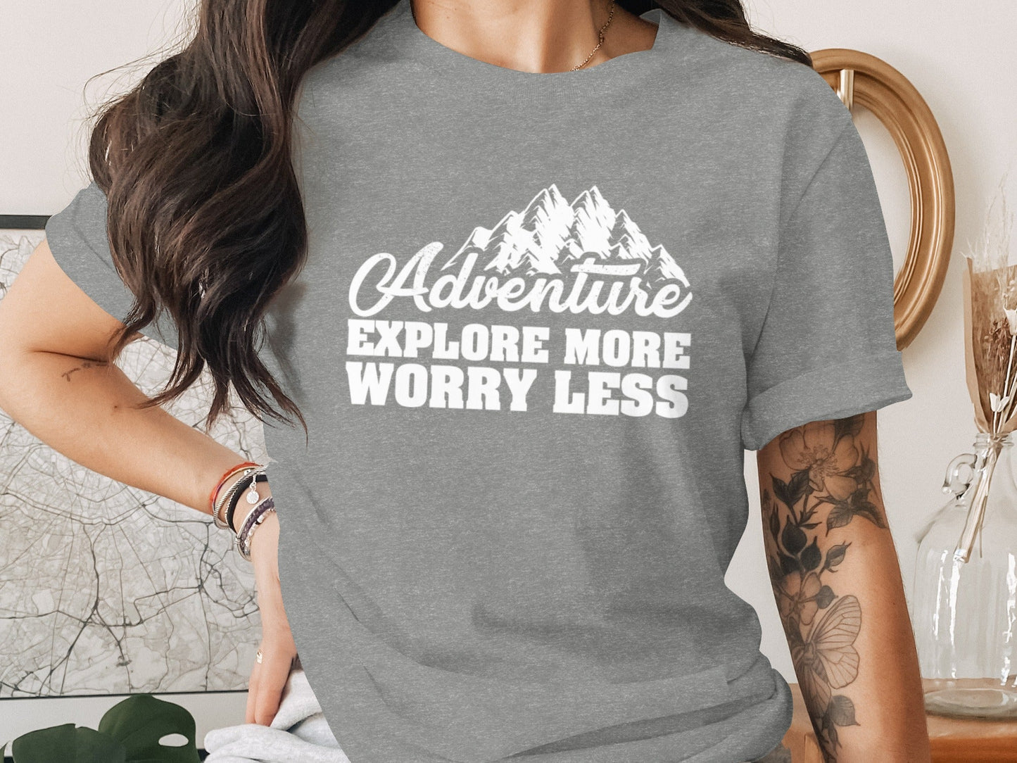 Adventure Explore More Worry Less Mountain Graphic T-Shirt