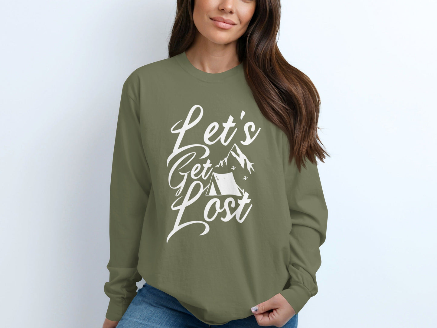 Lets Get Lost Camp Tent Design on Adventure Long Sleeve T-Shirt