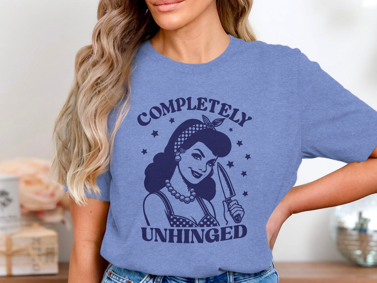 Retro Completely Unhinged Woman Holding Knife T-Shirt