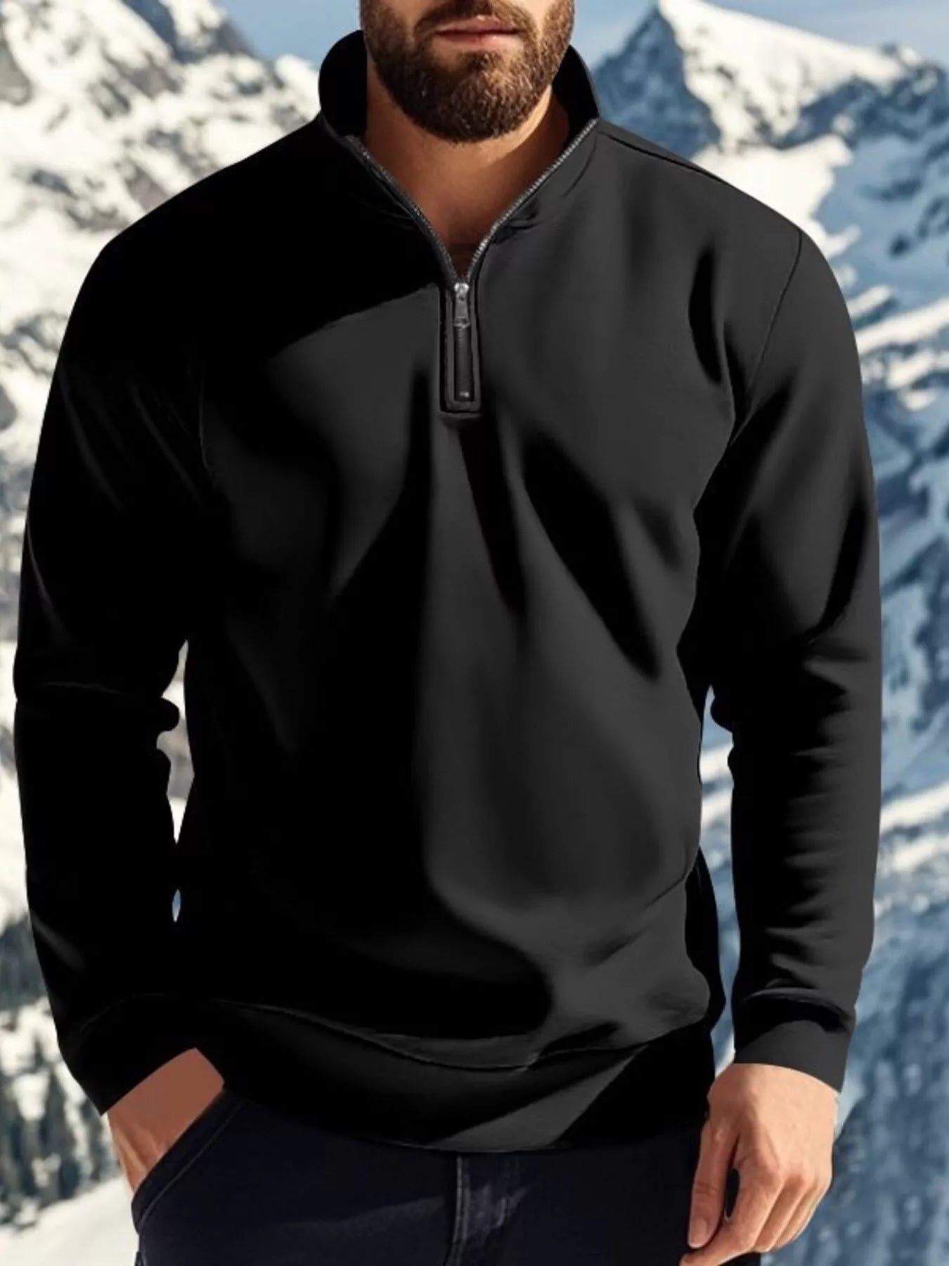 Men's Full Size Solid Color Quarter Zip Sweatshirt Plus Size
