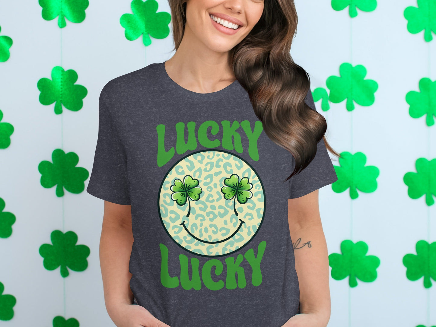 Lucky Clover Smiley Face T-Shirts, Retro St Patricks Day Apparel, Good Luck Outfit, Irish Celebration Shirts, Retro Lucky Tee