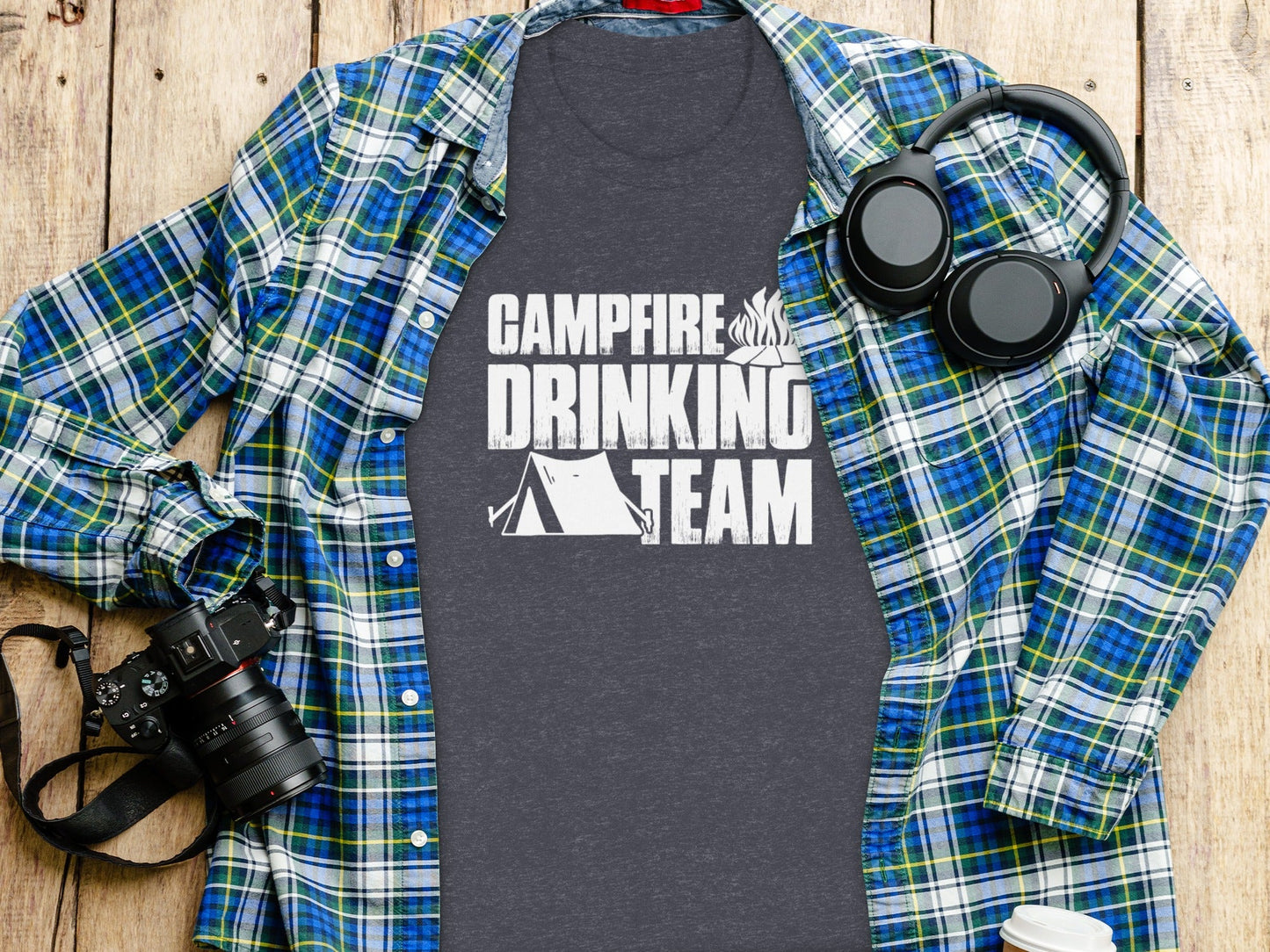 Campfire Drinking Team Tent Design Camping Adventure T-Shirt