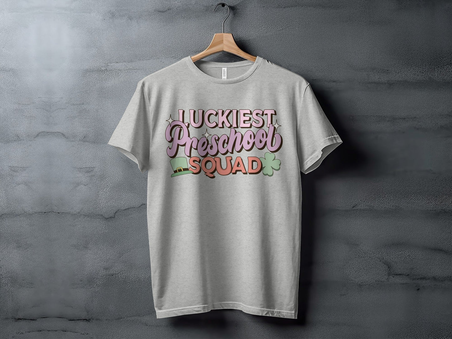 Luckiest Preschool Squad With Hat And Clover T-Shirt
